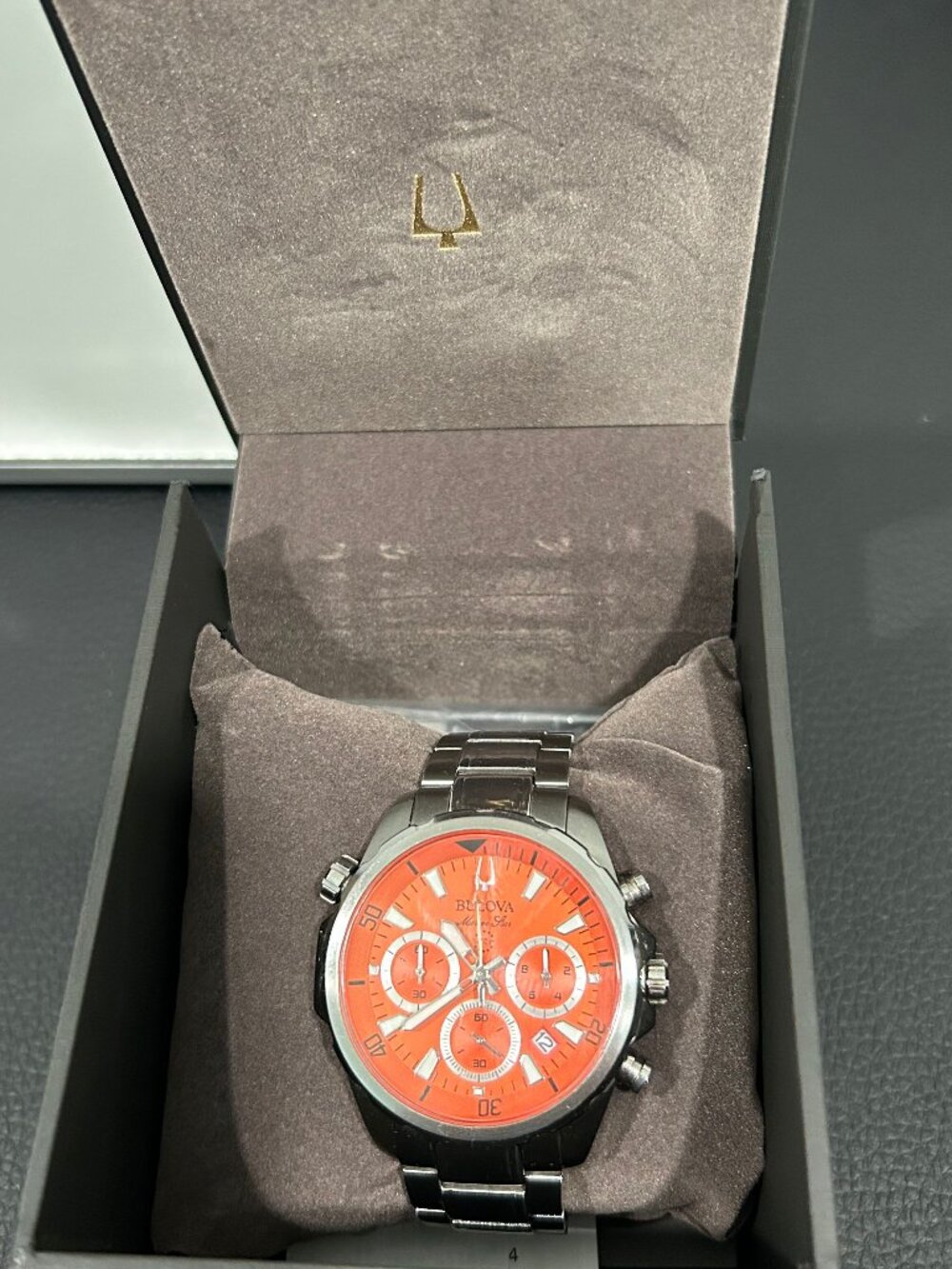 Men's Bulova Marine Star Orange Dial Stainless Steel Watch - 43mm